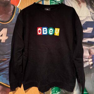 Obey Worldwide Men’s Crewneck Sweatshirt XL Black Multicolor Logo Streetwear